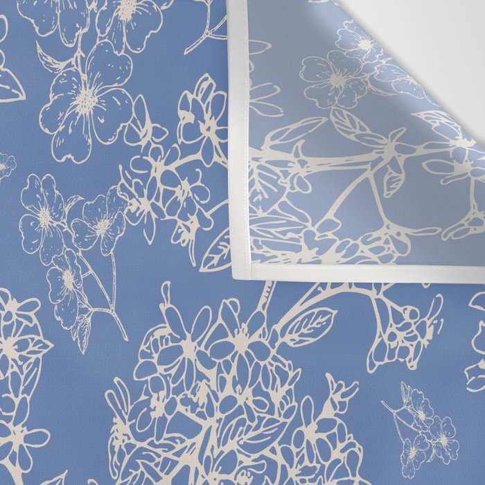 Grasmere Garden Vintage Modern Botanical Pattern Periwinkle Blue Cream Wall Tapestry Gallery Image 3