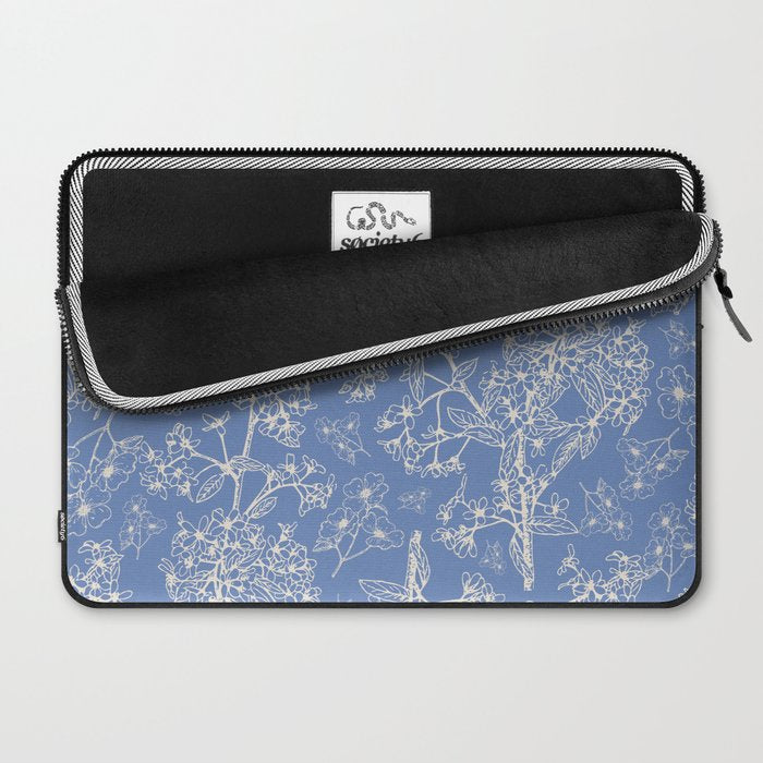 Grasmere Garden Vintage Modern Botanical Pattern Periwinkle Blue Cream Laptop Sleeve Gallery Image 2