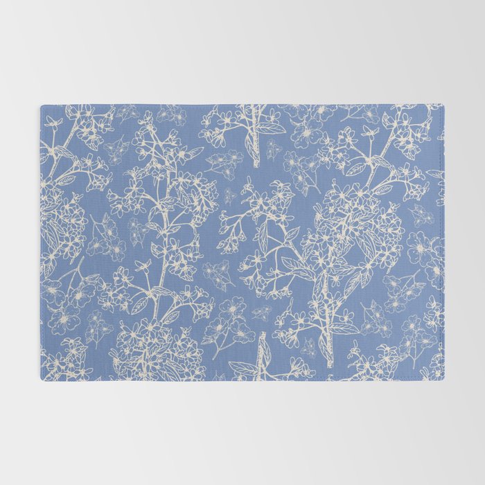 Grasmere Garden Vintage Modern Botanical Pattern Periwinkle Blue Cream Rug Gallery Image 2