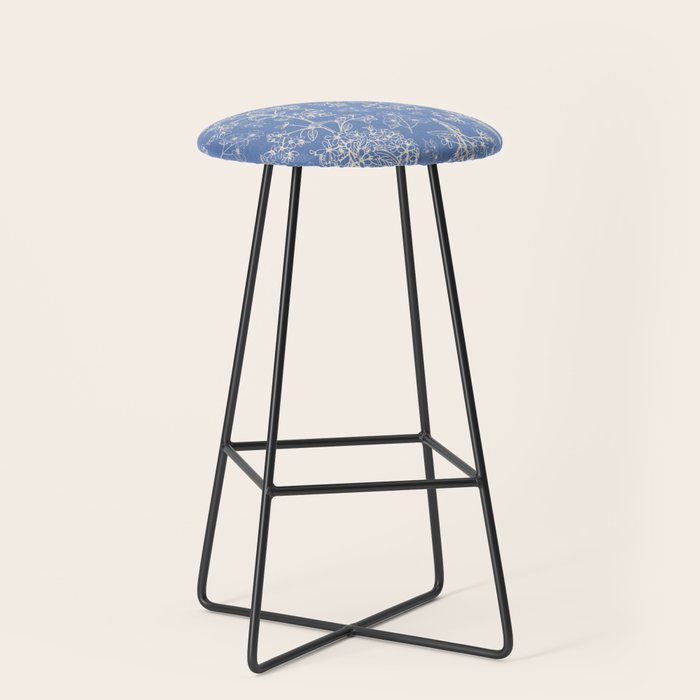 Grasmere Garden Vintage Modern Botanical Pattern Periwinkle Blue Cream Stool Gallery Image 1