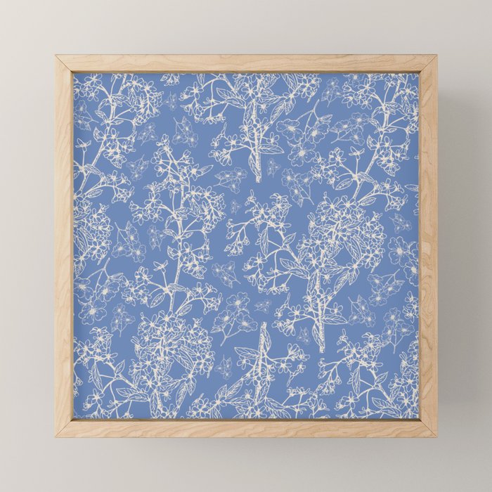 Grasmere Garden Vintage Modern Botanical Pattern Periwinkle Blue Cream Mini Art Print Gallery Image 1