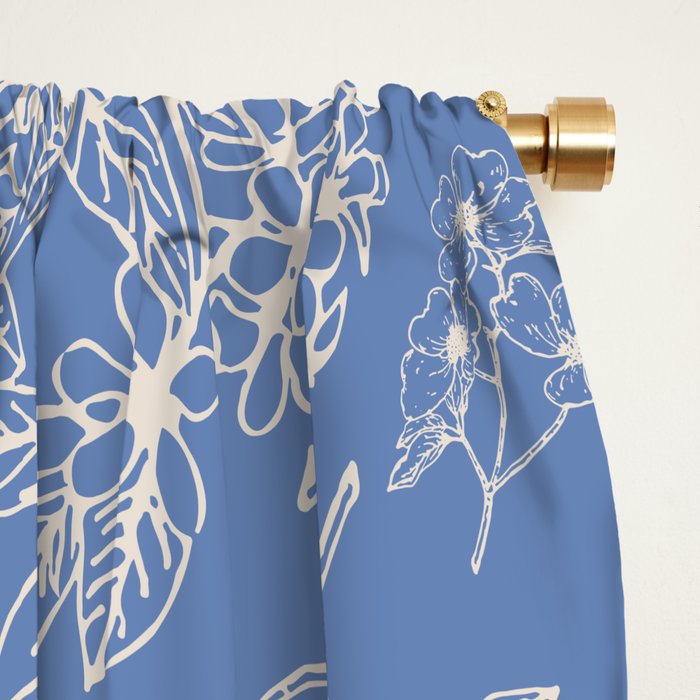 Grasmere Garden Vintage Modern Botanical Pattern Periwinkle Blue Cream Window Curtain Gallery Image 2