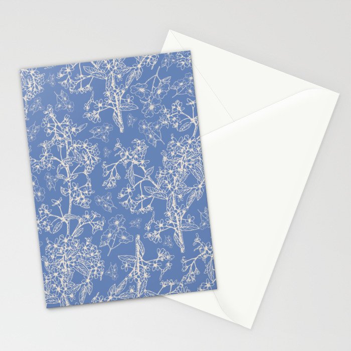 Grasmere Garden Vintage Modern Botanical Pattern Periwinkle Blue Cream Stationery Card Gallery Image 2