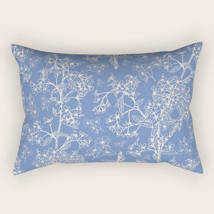 Grasmere Garden Vintage Modern Botanical Pattern Periwinkle Blue Cream Rectangular Pillow Gallery Image 2