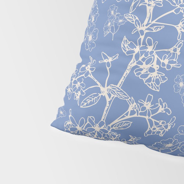 Grasmere Garden Vintage Modern Botanical Pattern Periwinkle Blue Cream Pillow Sham Gallery Image 4