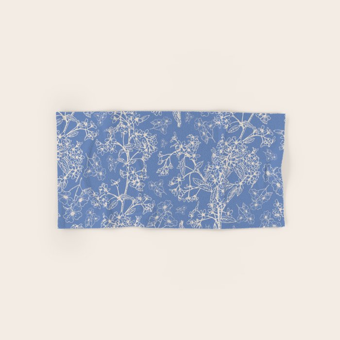 Grasmere Garden Vintage Modern Botanical Pattern Periwinkle Blue Cream Bath Towel Gallery Image 1