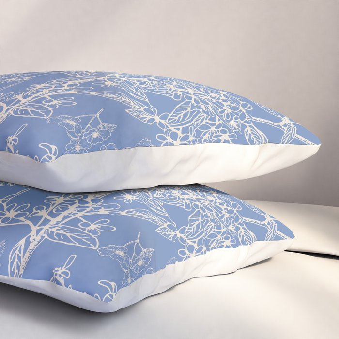 Grasmere Garden Vintage Modern Botanical Pattern Periwinkle Blue Cream Pillow Sham Gallery Image 3