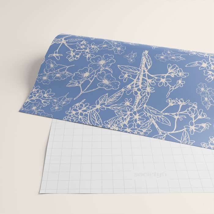 Grasmere Garden Vintage Modern Botanical Pattern Periwinkle Blue Cream Wrapping Paper Gallery Image 2