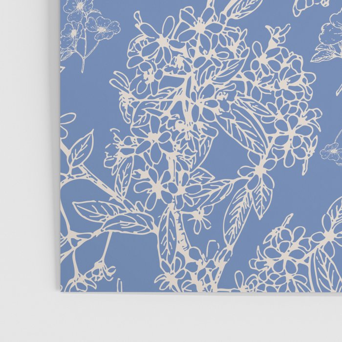 Grasmere Garden Vintage Modern Botanical Pattern Periwinkle Blue Cream Poster Gallery Image 3