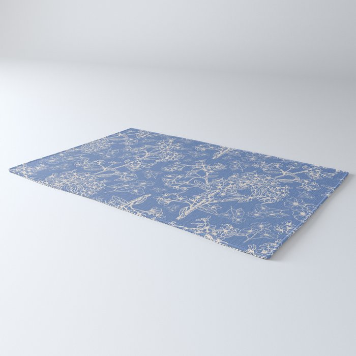 Grasmere Garden Vintage Modern Botanical Pattern Periwinkle Blue Cream Rug Gallery Image 3