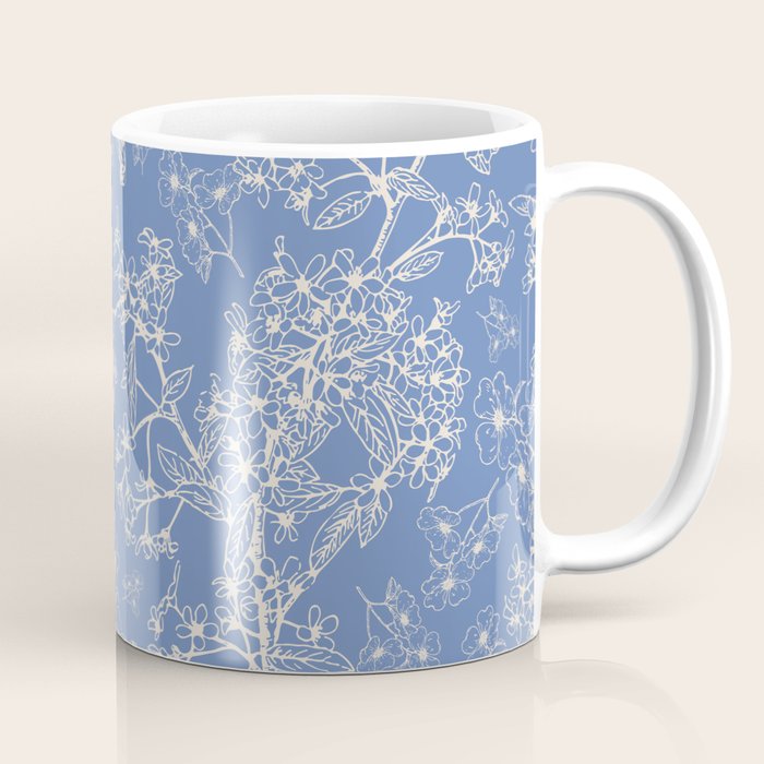 Grasmere Garden Vintage Modern Botanical Pattern Periwinkle Blue Cream Coffee Mug Gallery Image 1