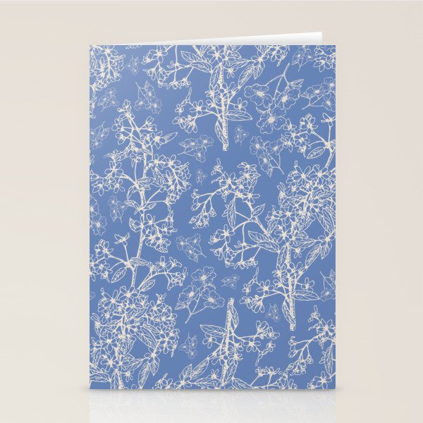 Grasmere Garden Vintage Modern Botanical Pattern Periwinkle Blue Cream Stationery Card Gallery Image 2