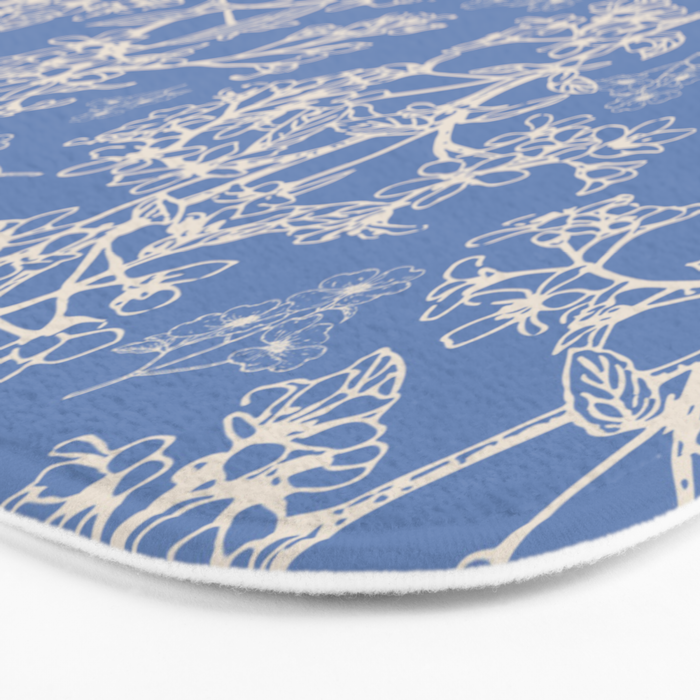 Grasmere Garden Vintage Modern Botanical Pattern Periwinkle Blue Cream Bath Mat Gallery Image 3