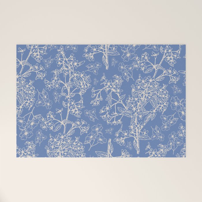Grasmere Garden Vintage Modern Botanical Pattern Periwinkle Blue Cream Welcome Mat Gallery Image 1