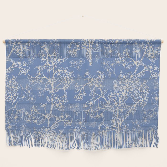 Grasmere Garden Vintage Modern Botanical Pattern Periwinkle Blue Cream Wall Hanging Gallery Image 1