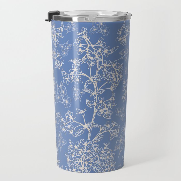 Grasmere Garden Vintage Modern Botanical Pattern Periwinkle Blue Cream Travel Mug Gallery Image 3