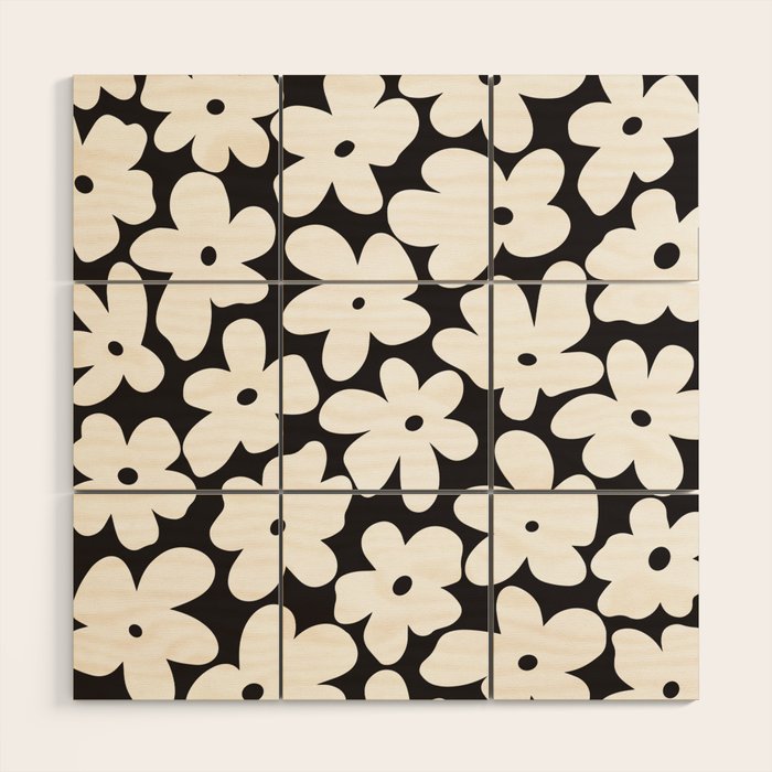 Black & White Flower - 70's White Daisies Wood Wall Art Gallery Image 1