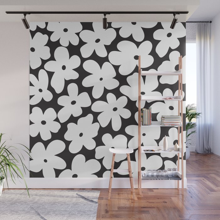 Black & White Flower - 70's White Daisies Wall Mural Gallery Image 1