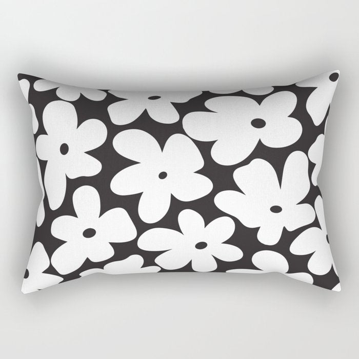 Black & White Flower - 70's White Daisies Rectangular Pillow Gallery Image 1