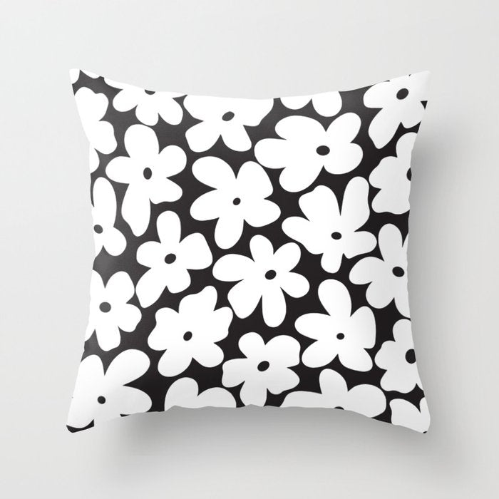 Black & White Flower - 70's White Daisies Throw Pillow Gallery Image 6