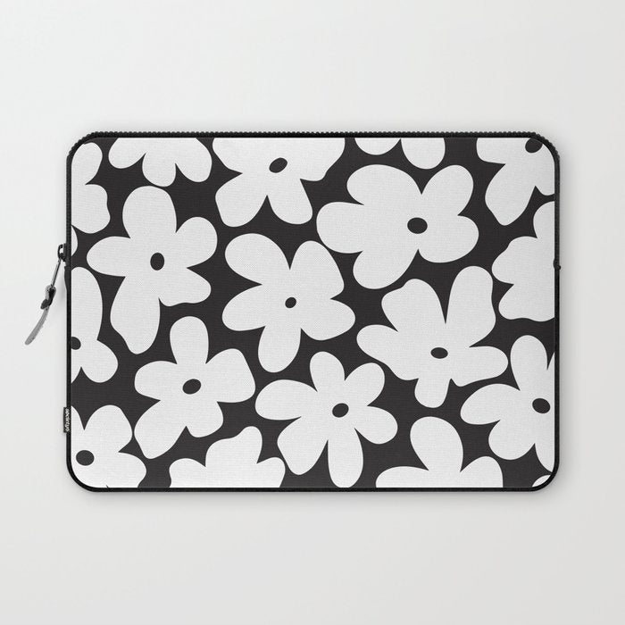 Black & White Flower - 70's White Daisies Laptop Sleeve Gallery Image 1