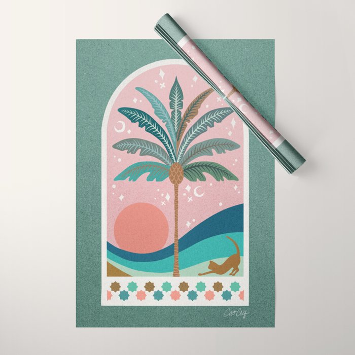 Moorish Framed Palm Tree - Mint & Blush Wrapping Paper Gallery Image 1