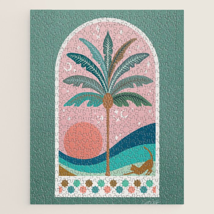 Moorish Framed Palm Tree - Mint & Blush Jigsaw Puzzle Gallery Image 1