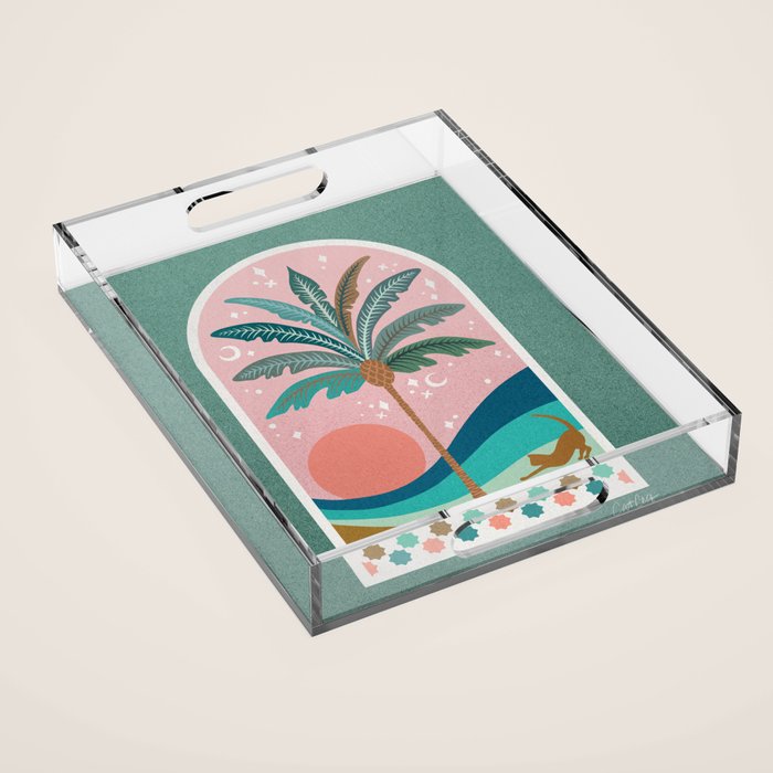 Moorish Framed Palm Tree - Mint & Blush Acrylic Tray Gallery Image 1