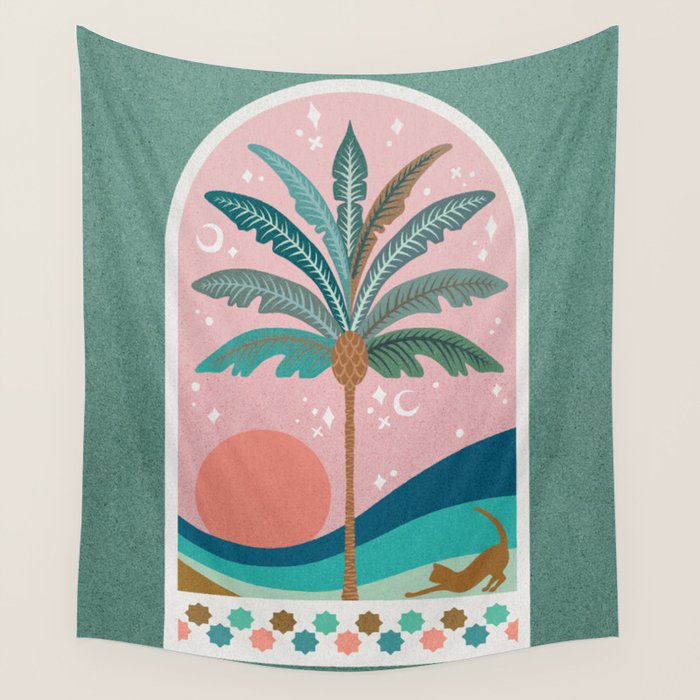 Moorish Framed Palm Tree - Mint & Blush Wall Tapestry Gallery Image 4