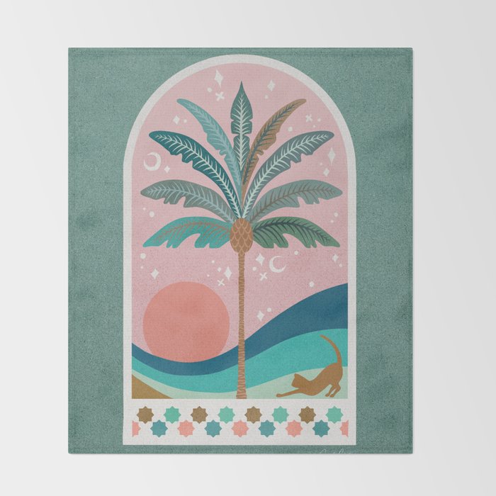 Moorish Framed Palm Tree - Mint & Blush Throw Blanket Gallery Image 2
