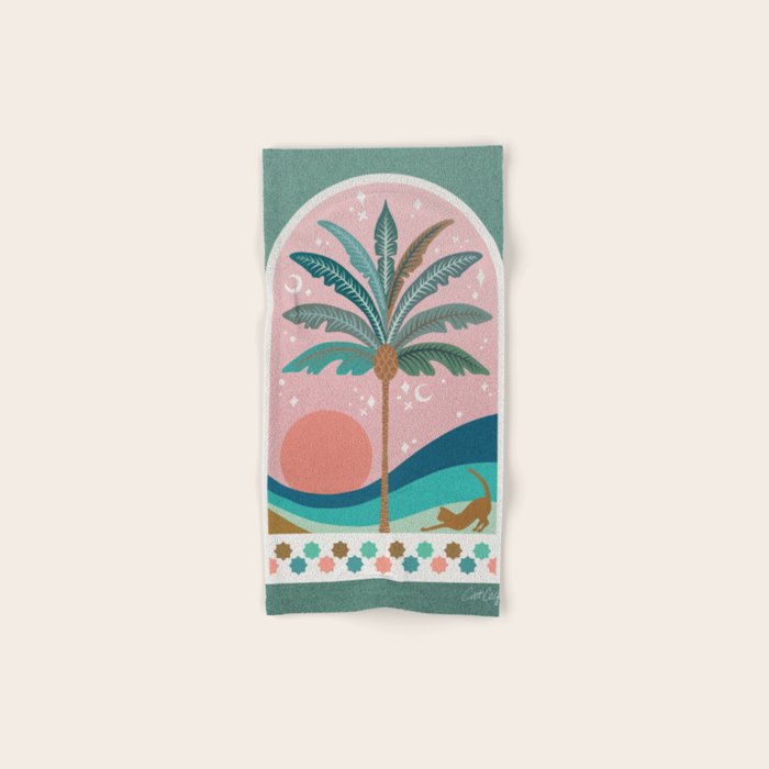 Moorish Framed Palm Tree - Mint & Blush Bath Towel Gallery Image 1