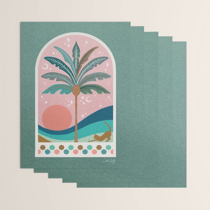 Moorish Framed Palm Tree - Mint & Blush Wrapping Paper Gallery Image 3