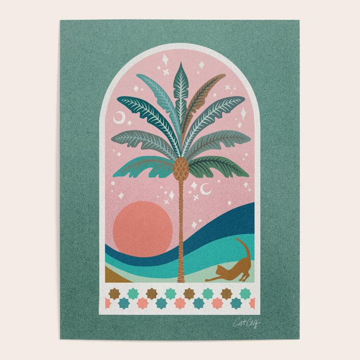 Moorish Framed Palm Tree - Mint & Blush Poster Gallery Image 4