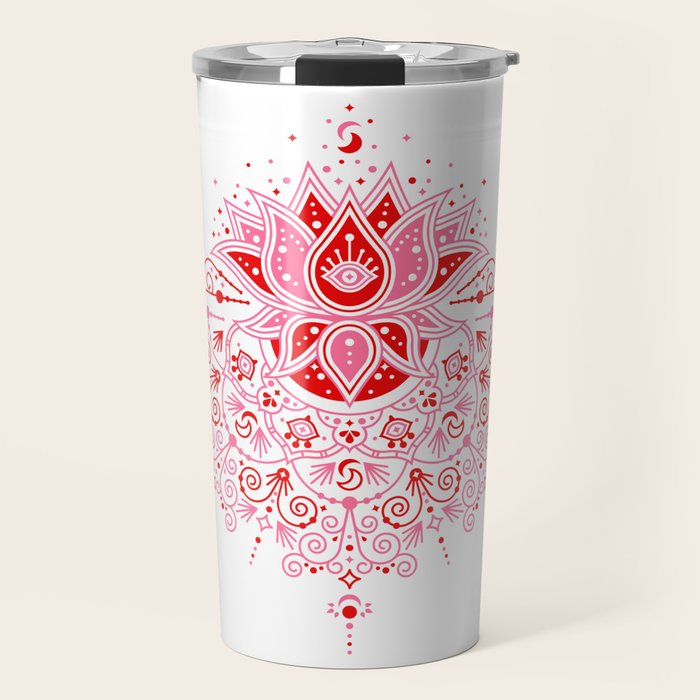 Lotus Blossom Mandala - Red & Pink Palette Travel Mug Gallery Image 1