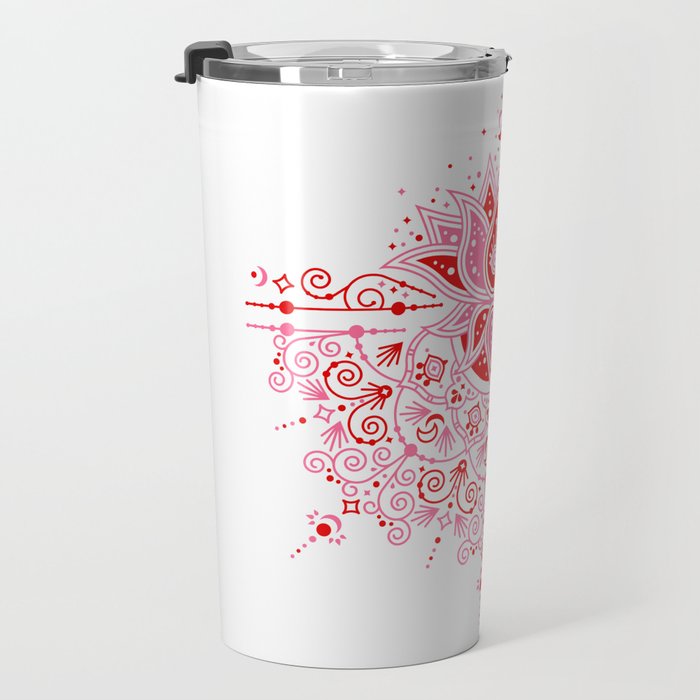 Lotus Blossom Mandala - Red & Pink Palette Travel Mug Gallery Image 3