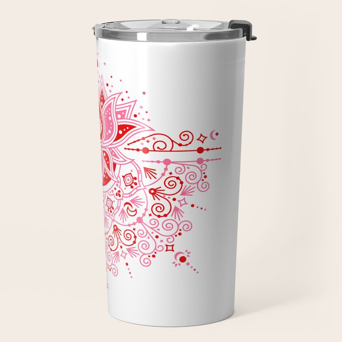 Lotus Blossom Mandala - Red & Pink Palette Travel Mug Gallery Image 2