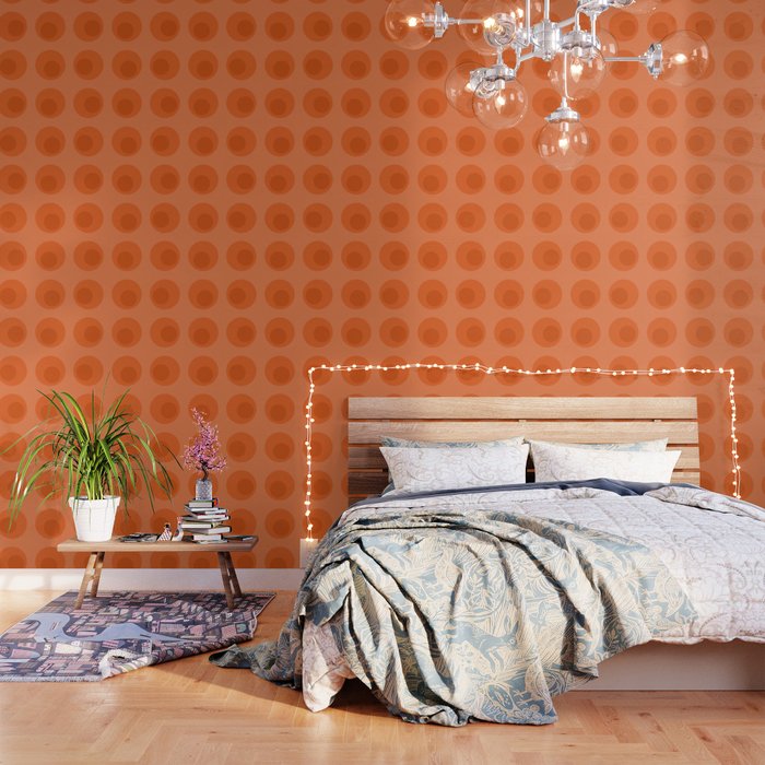 Orange 1970s Retro Inspired Polka Dot Pattern Wallpaper Gallery Image 1