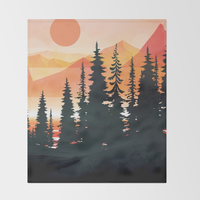 Pine Forest Sunset 2 Throw Blanket Gallery Image 2