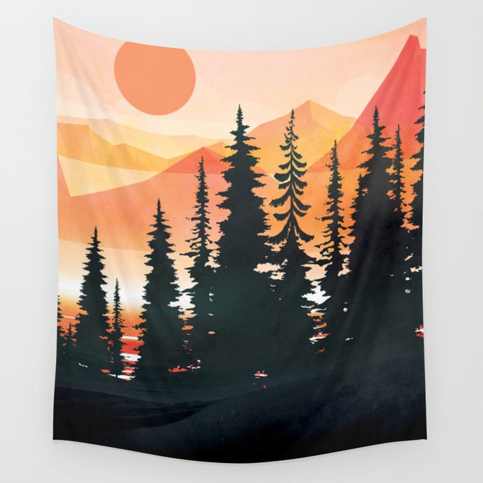 Pine Forest Sunset 2 Wall Tapestry Gallery Image 4