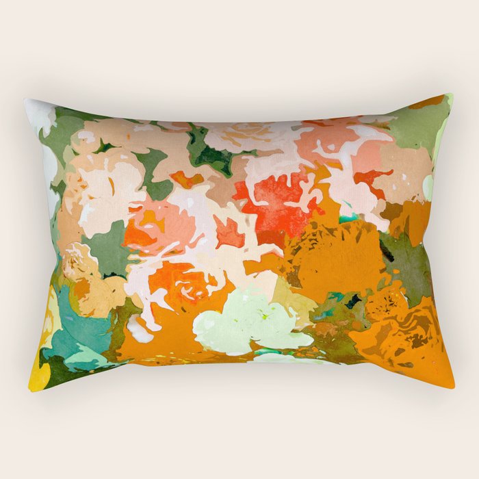 Velvet Floral, Summer Eclectic Botanical Blossom Blush Painting, Nature Colorful Garden Illustration Rectangular Pillow Gallery Image 1