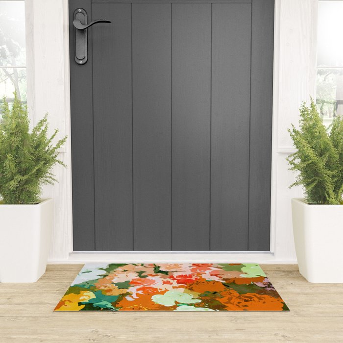 Velvet Floral, Summer Eclectic Botanical Blossom Blush Painting, Nature Colorful Garden Illustration Welcome Mat Gallery Image 3