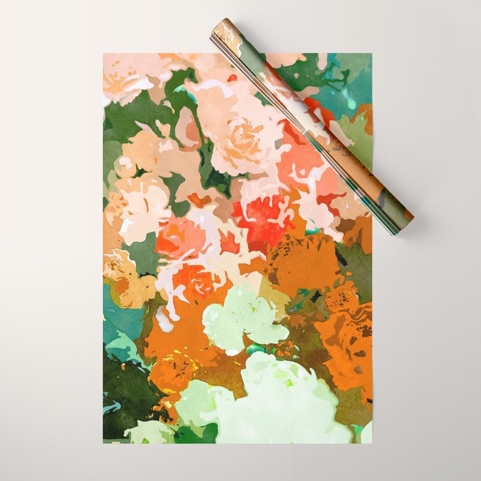 Velvet Floral, Summer Eclectic Botanical Blossom Blush Painting, Nature Colorful Garden Illustration Wrapping Paper Gallery Image 1