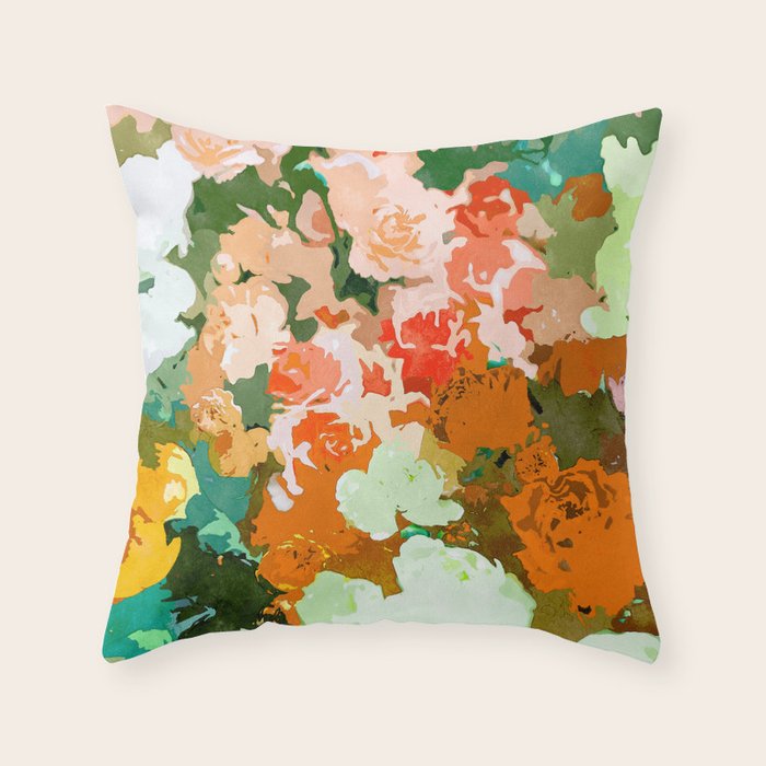 Velvet Floral, Summer Eclectic Botanical Blossom Blush Painting, Nature Colorful Garden Illustration Throw Pillow Gallery Image 6