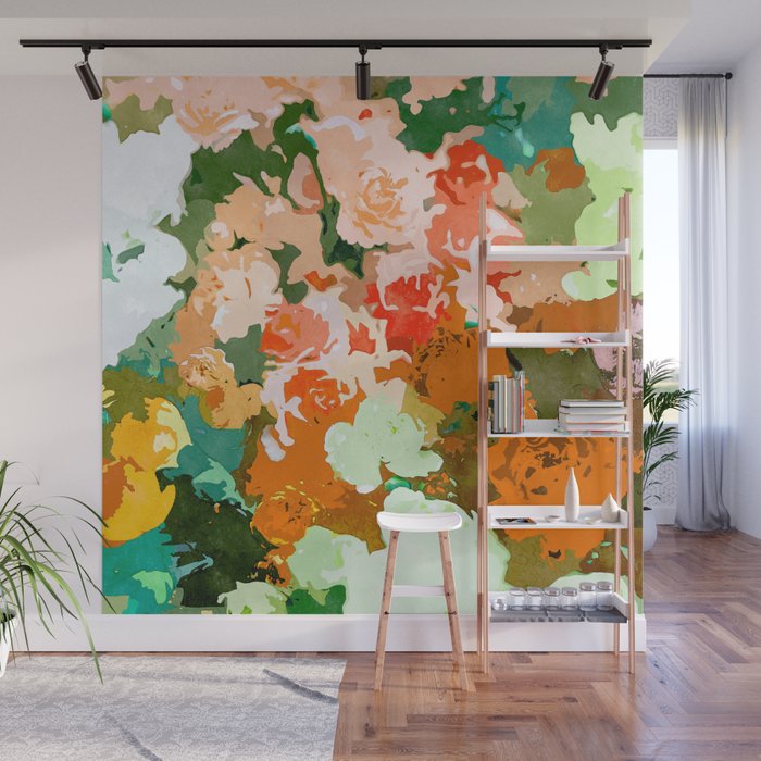 Velvet Floral, Summer Eclectic Botanical Blossom Blush Painting, Nature Colorful Garden Illustration Wall Mural Gallery Image 1