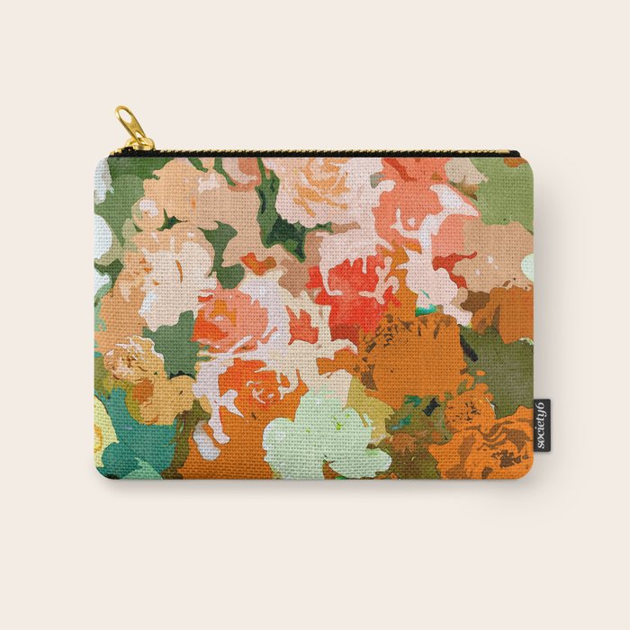 Velvet Floral, Summer Eclectic Botanical Blossom Blush Painting, Nature Colorful Garden Illustration Carry All Pouch Gallery Image 1