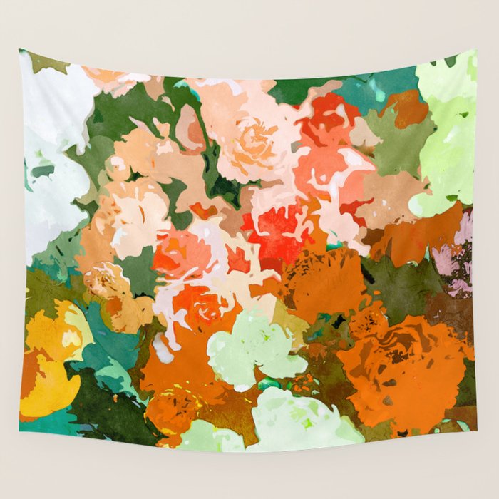 Velvet Floral, Summer Eclectic Botanical Blossom Blush Painting, Nature Colorful Garden Illustration Wall Tapestry Gallery Image 4