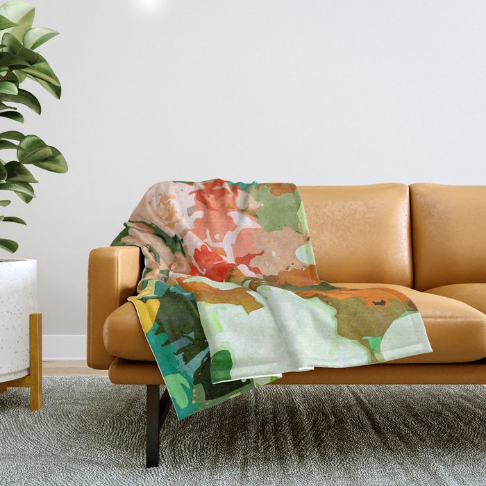 Velvet Floral, Summer Eclectic Botanical Blossom Blush Painting, Nature Colorful Garden Illustration Throw Blanket Gallery Image 1