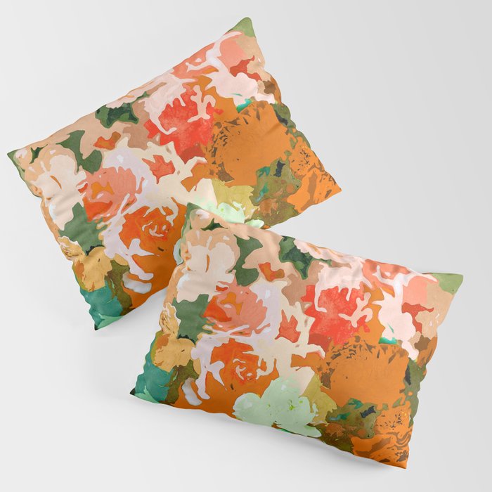 Velvet Floral, Summer Eclectic Botanical Blossom Blush Painting, Nature Colorful Garden Illustration Pillow Sham Gallery Image 3