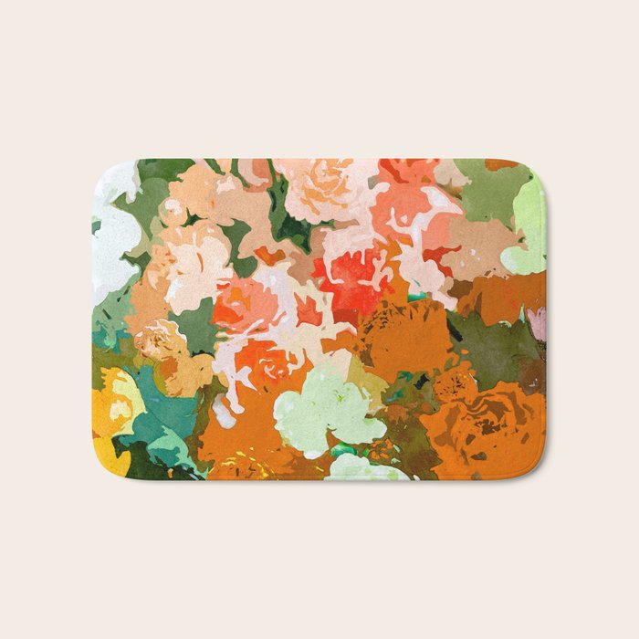 Velvet Floral, Summer Eclectic Botanical Blossom Blush Painting, Nature Colorful Garden Illustration Bath Mat Gallery Image 1