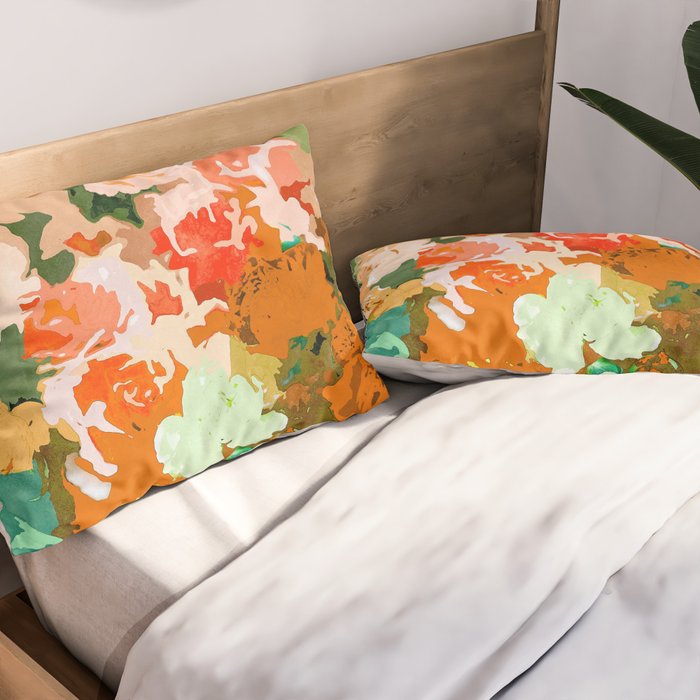 Velvet Floral, Summer Eclectic Botanical Blossom Blush Painting, Nature Colorful Garden Illustration Pillow Sham Gallery Image 2